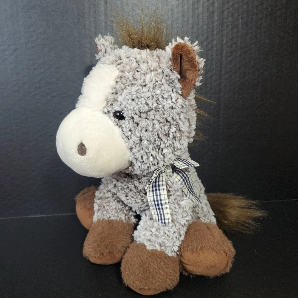 Walmart Sitting Horse Plush Brown Frosted Plaid Bow 12